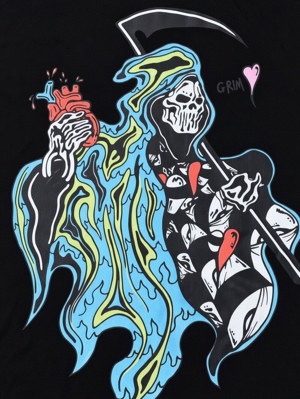 Grim Reaper Bleeding Heart Scythe Graphic Black T-Shirt Streetwear Tee